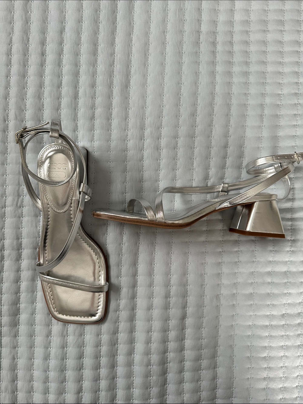 ASOS Silver Strappy Block Heel Sandals